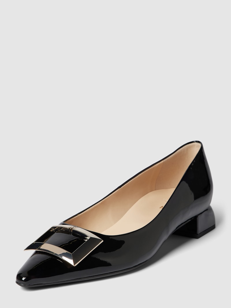 Ballerinas aus Leder mit Label-Detail Modell 'Pointed' in schwarz