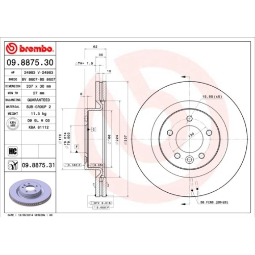 Bremsscheibe Brembo Vorderachse  1 Stück 09.8875.31 - ATU