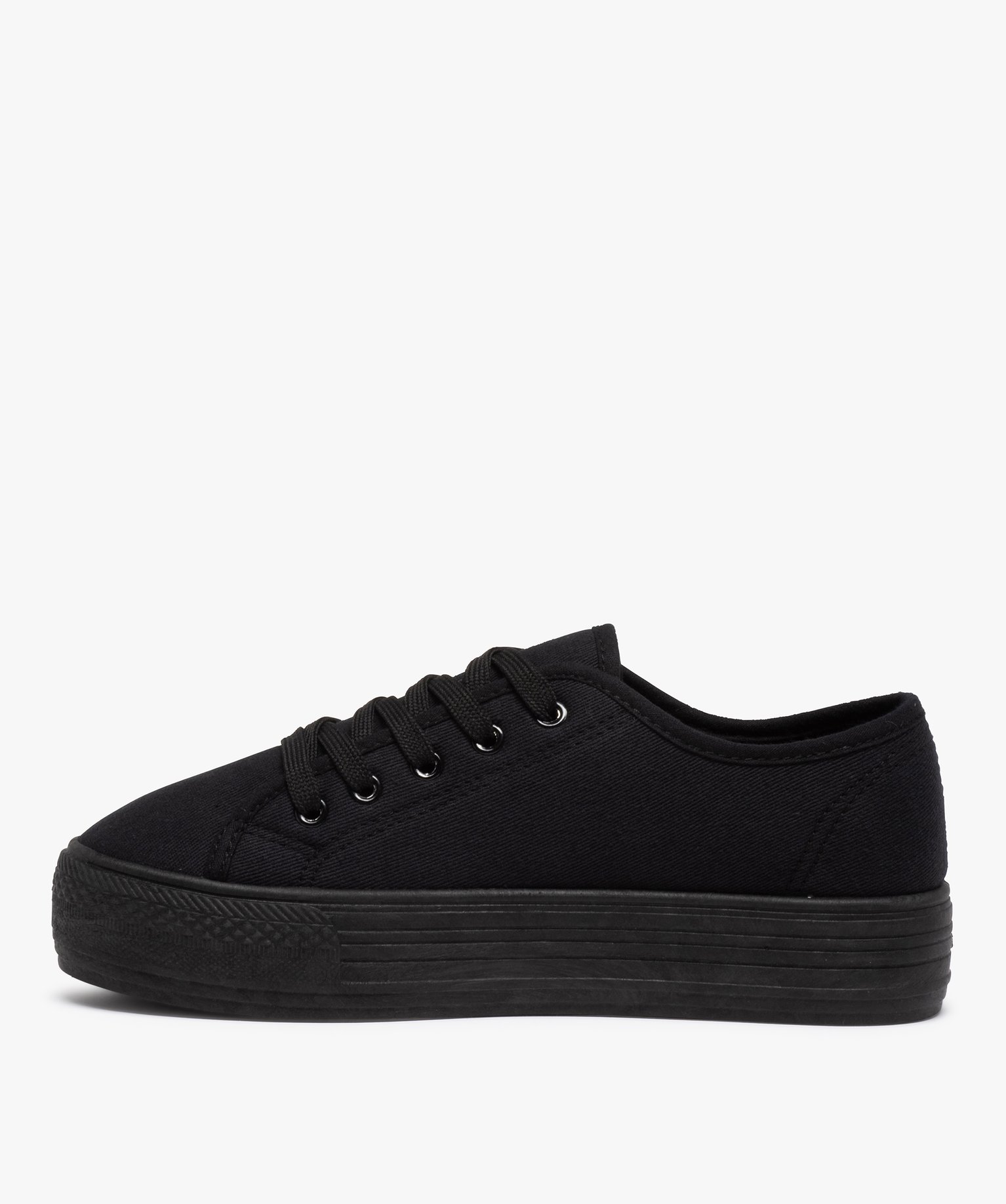 Baskets femme en toile unie et semelle plateforme noir | GEMO