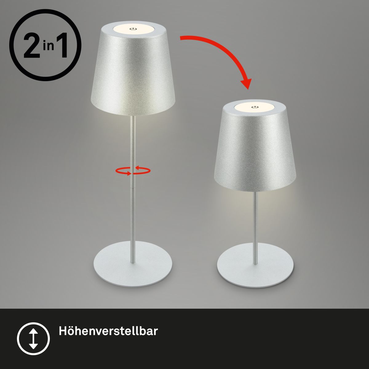 HVMM Akku LED Tischlampe Kiki Grau