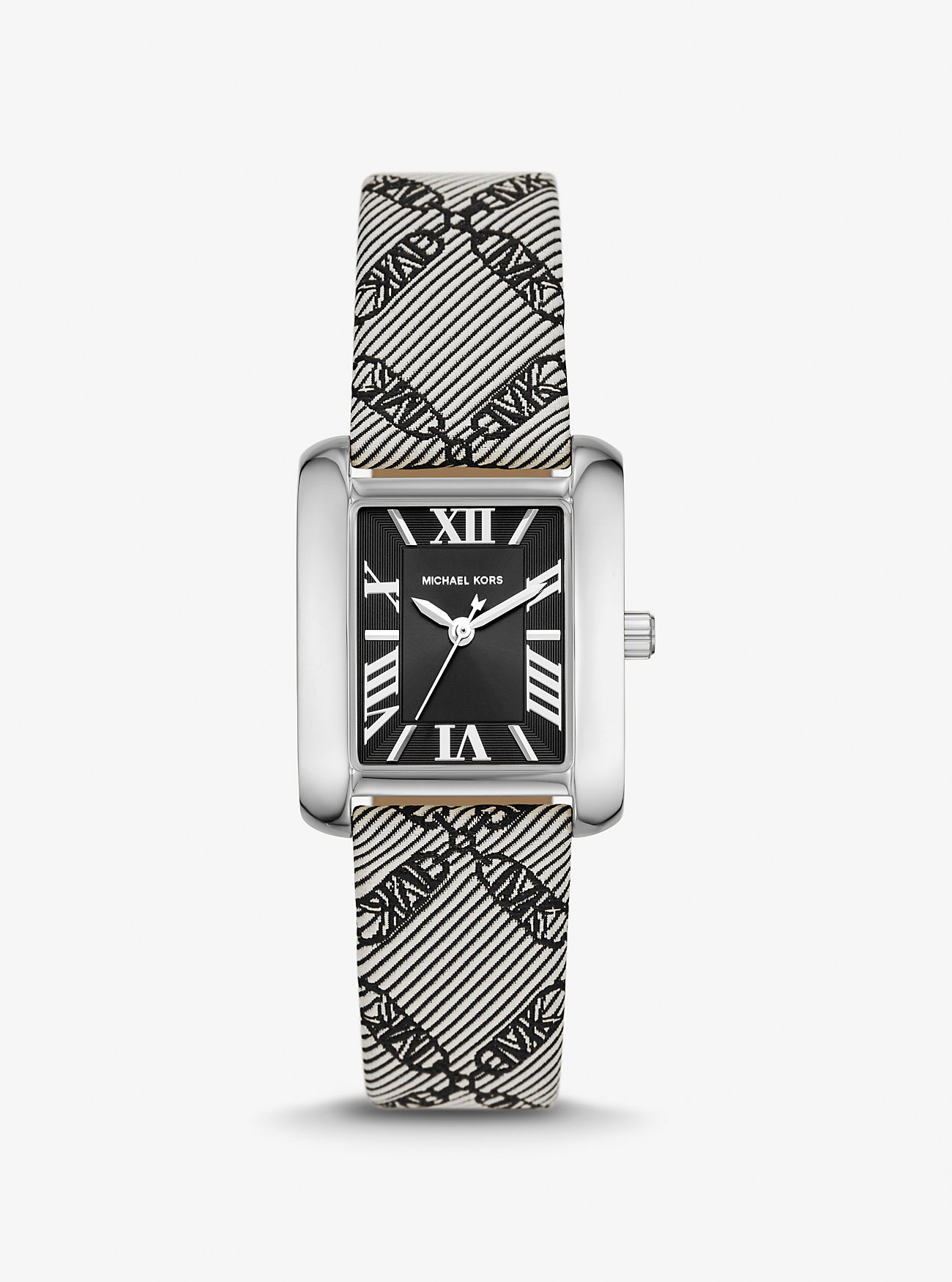 Mini Emery Silver-Tone and Empire Logo Jacquard Watch - BLACK