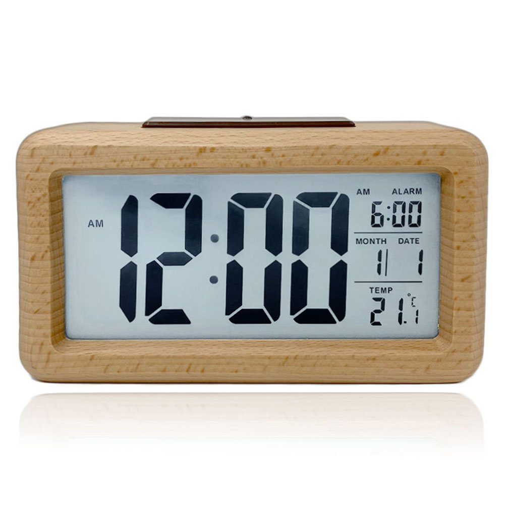 mixed 24 Wecker Wecker in Bambus / Holz Optik mit Lichtsensor und Schlummerfunktion großes Display große Zahlen