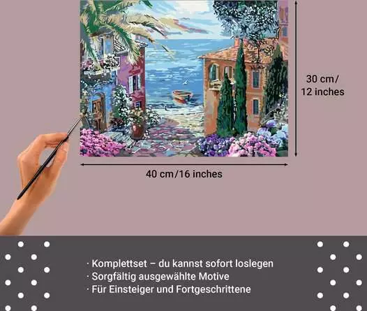 CreArt Leinwand Mediterrane Landschaft - Malen nach Zahlen für Erwachsene