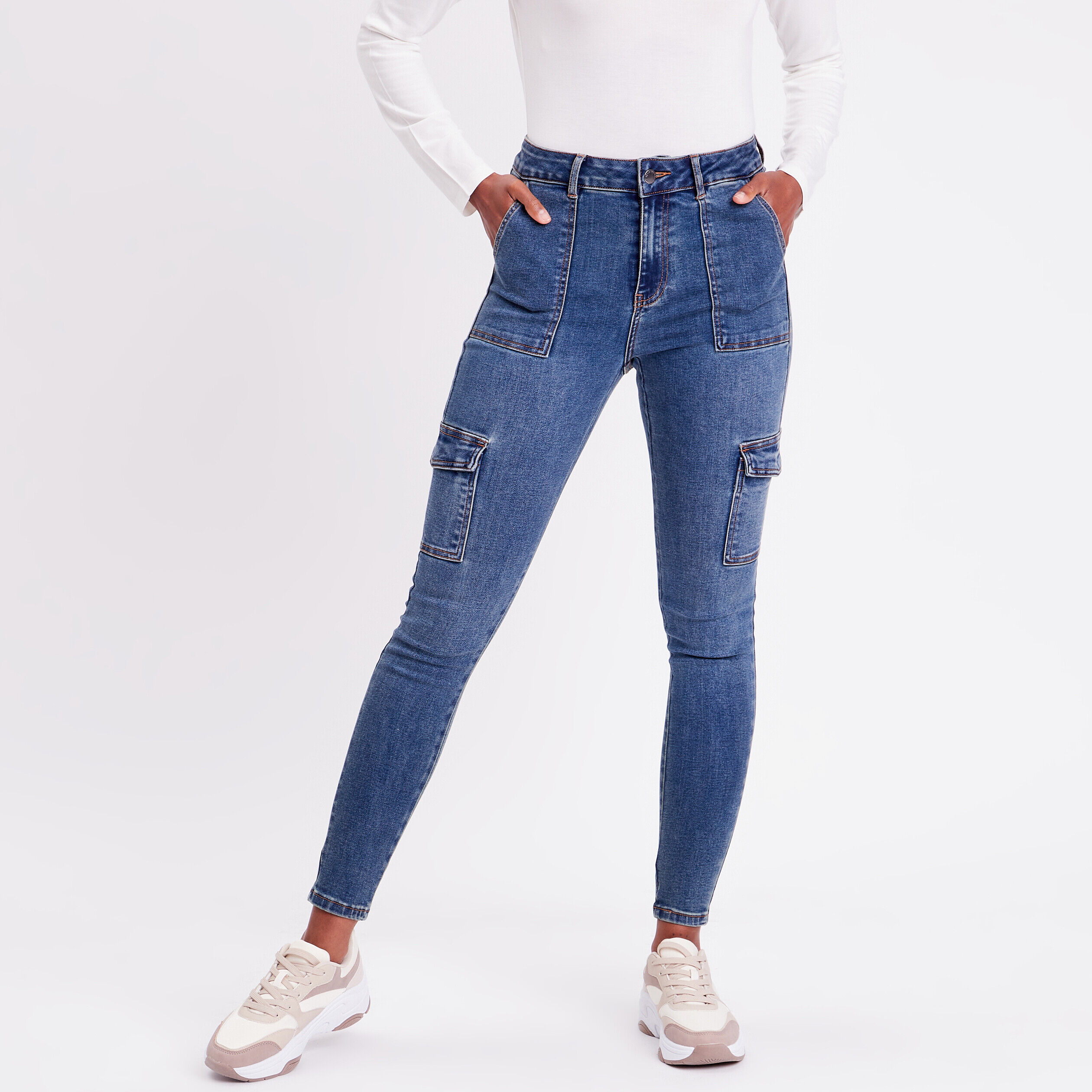 Jeans skinny poches cargo denim stone femme | Cache Cache