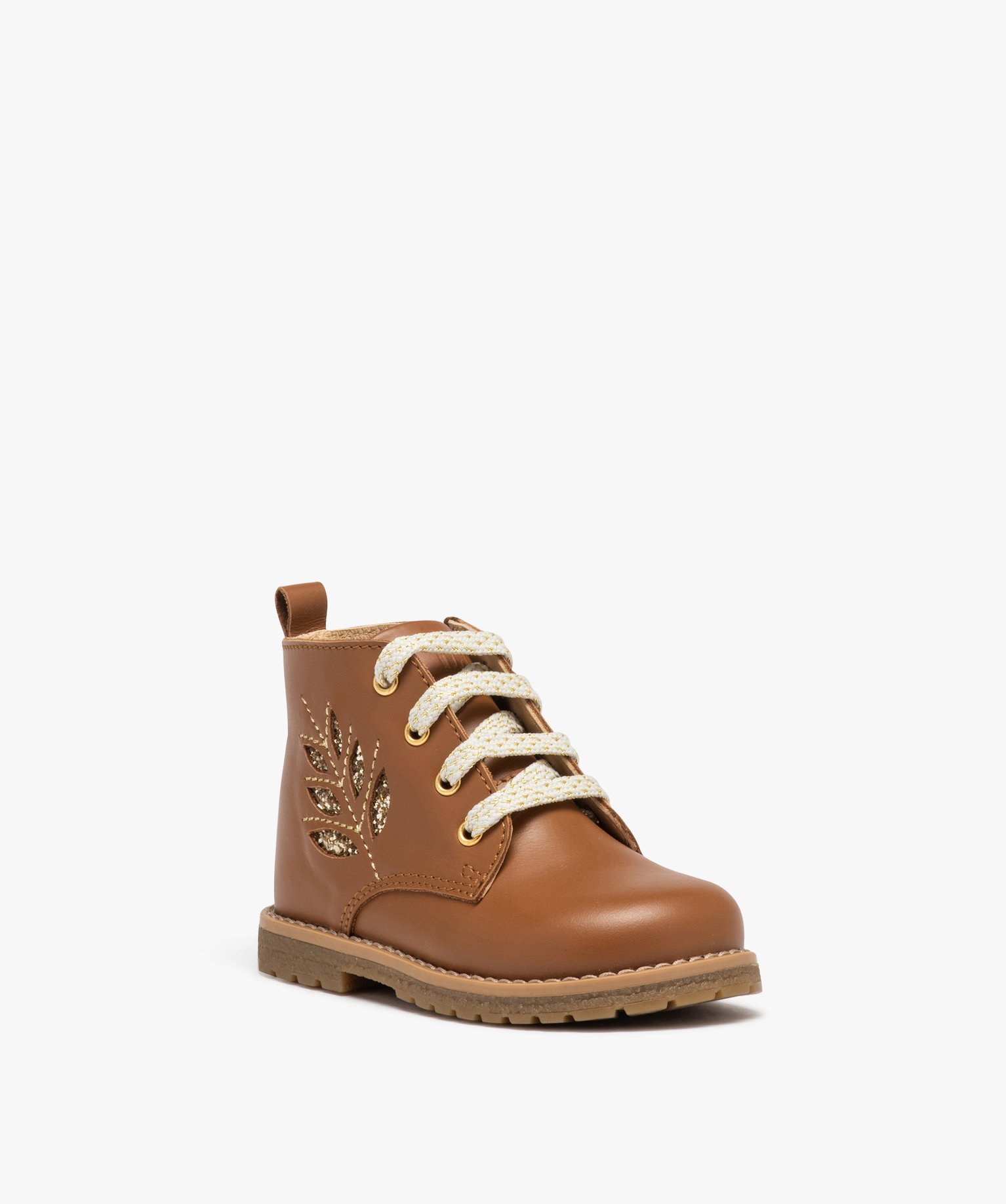 Boots bébé fille en cuir uni avec lacets irisés et à zip camel | GEMO