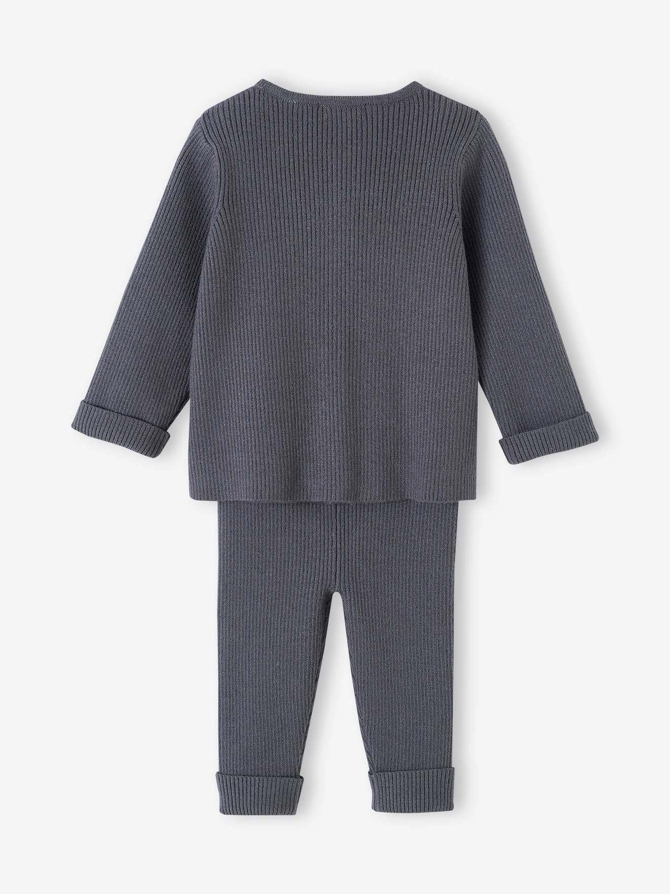 Ensemble mixte en tricot gilet et pantalon bébé blanc