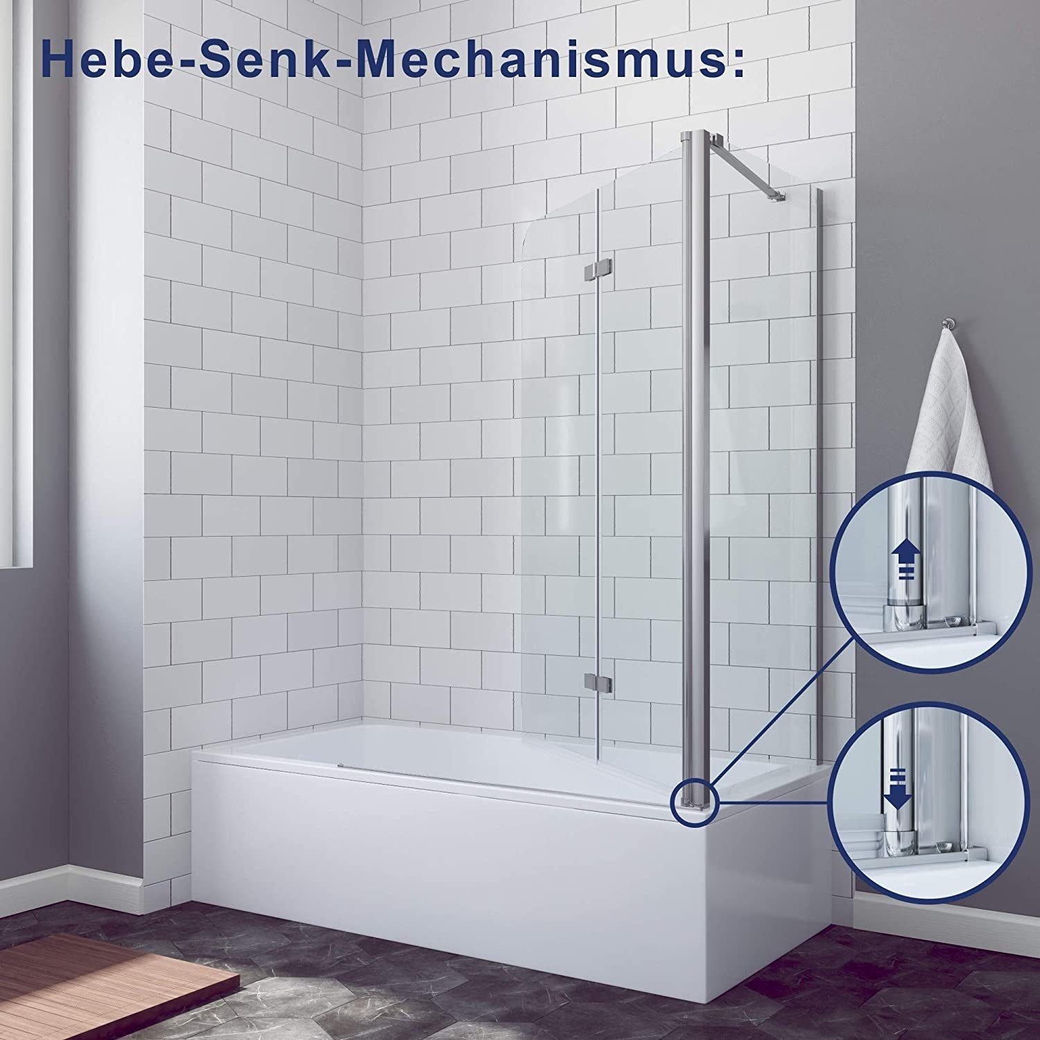 AQUABATOS Badewannenaufsatz Duschwand für Badewanne Badewannenaufsatz Duschabtrennung Faltwand, 5 mm Sicherheitsglas, Nano Beschichtung, Faltbar