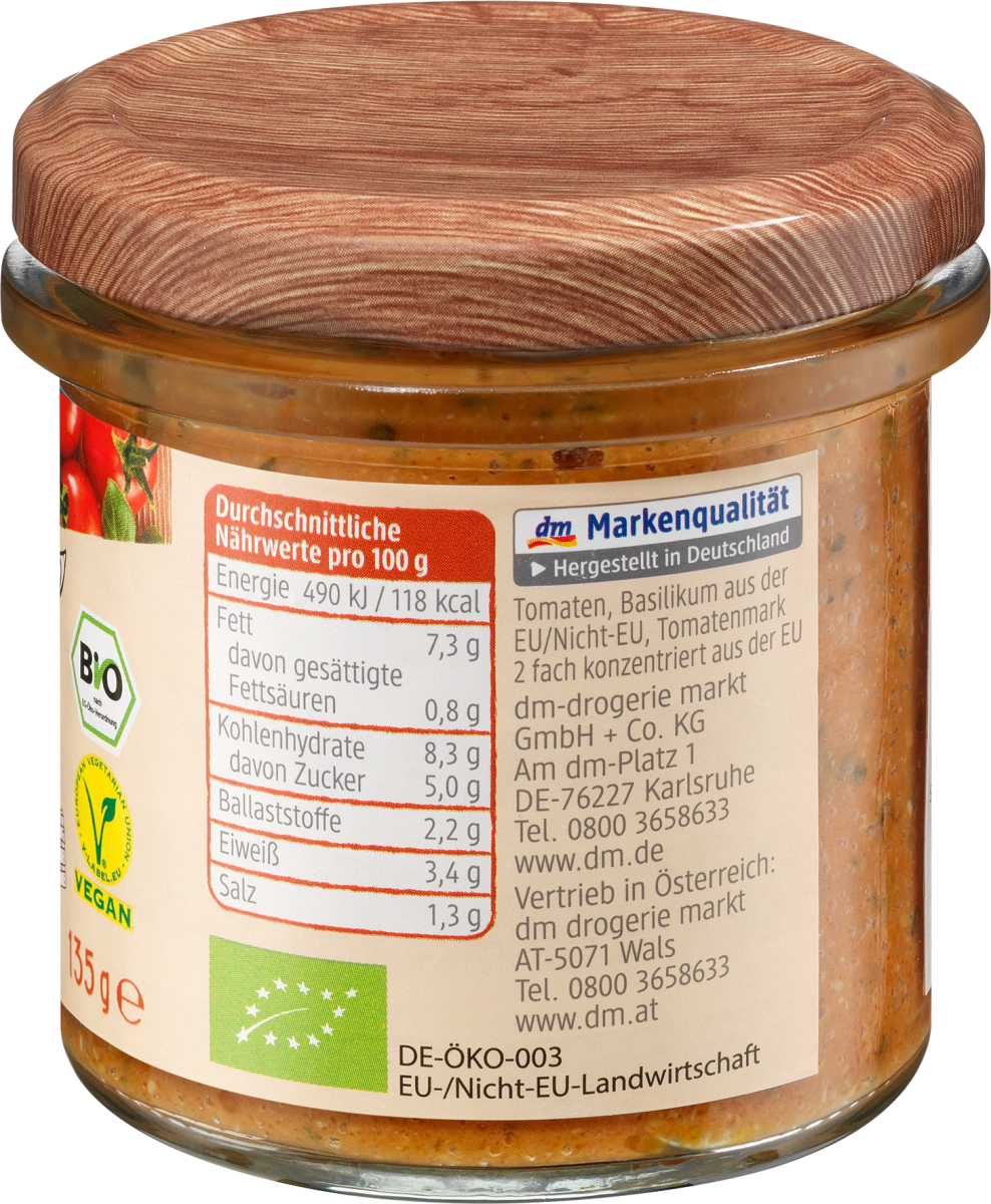 Gemüseaufstrich, Tomate Basilikum, 135 g