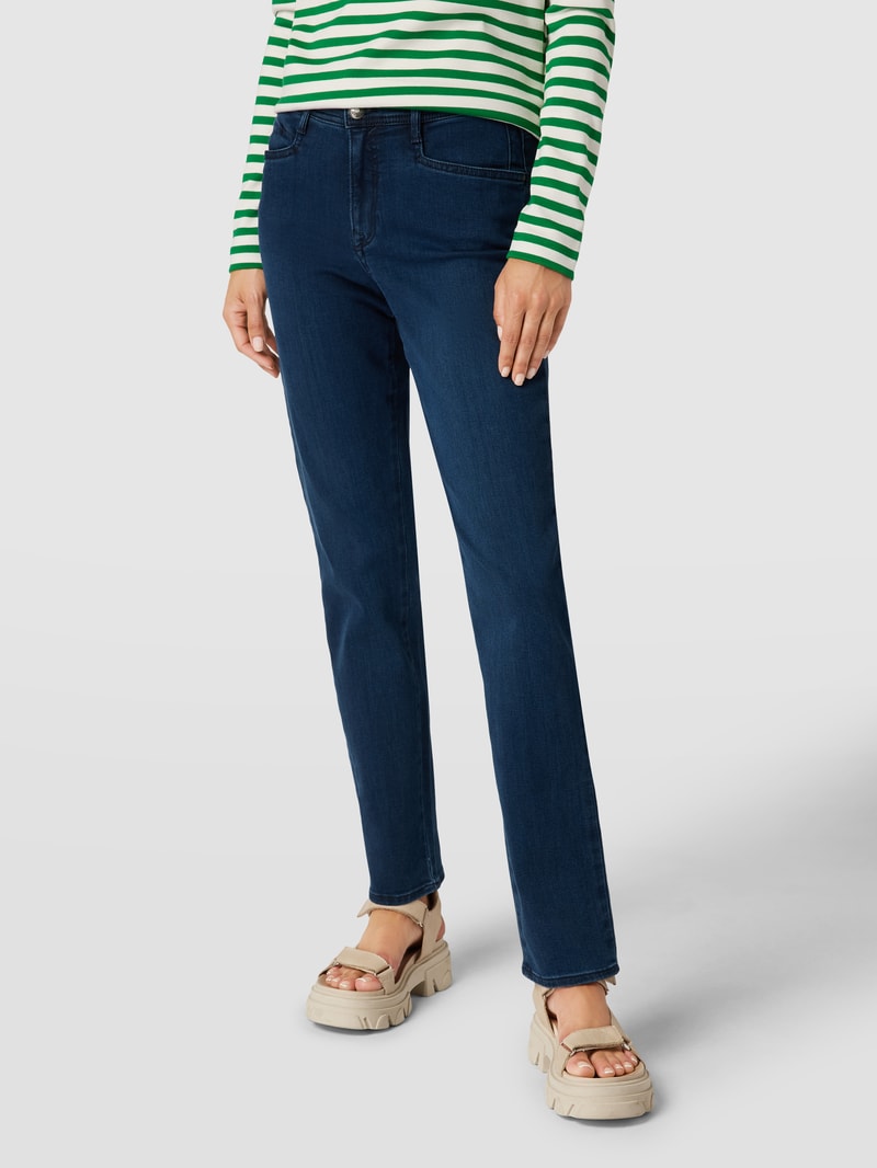 Jeans mit Label-Patch aus Leder Modell 'Carola' in blau