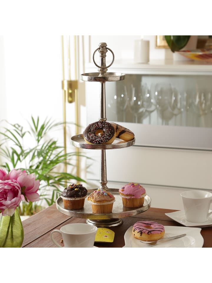 MARELIDA Etagere Aluminium 3 stöckige Servierplatte Dekoetagere H: 51cm in silber günstig kaufen onesize