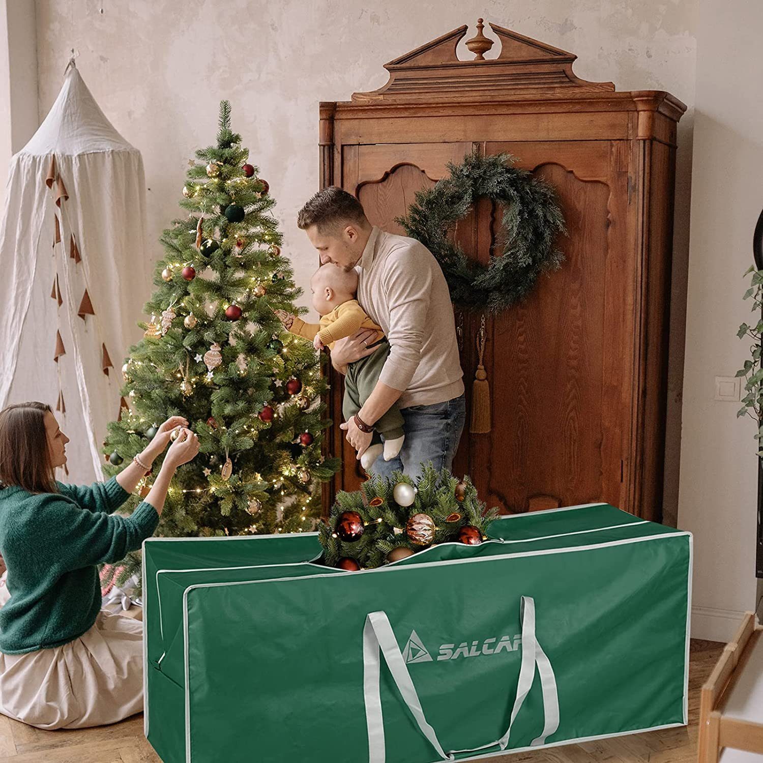 Salcar Künstlicher Weihnachtsbaum Aufbewahrungstasche für Weihnachtsbaum bis zu 240 cm, Transporthülle, 130 x 40 x 50 cm Aufbewahrungstasche, Reißfest, Wasserdicht