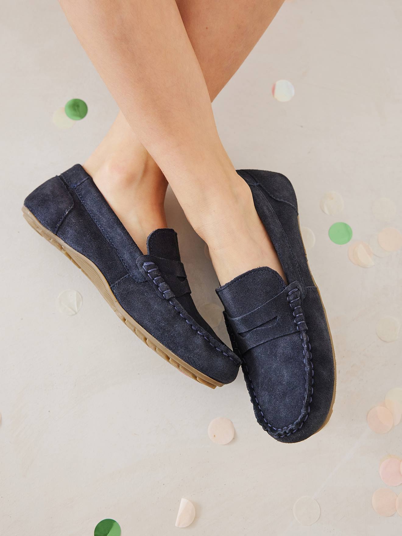 Mocassins croûte de cuir enfant marine