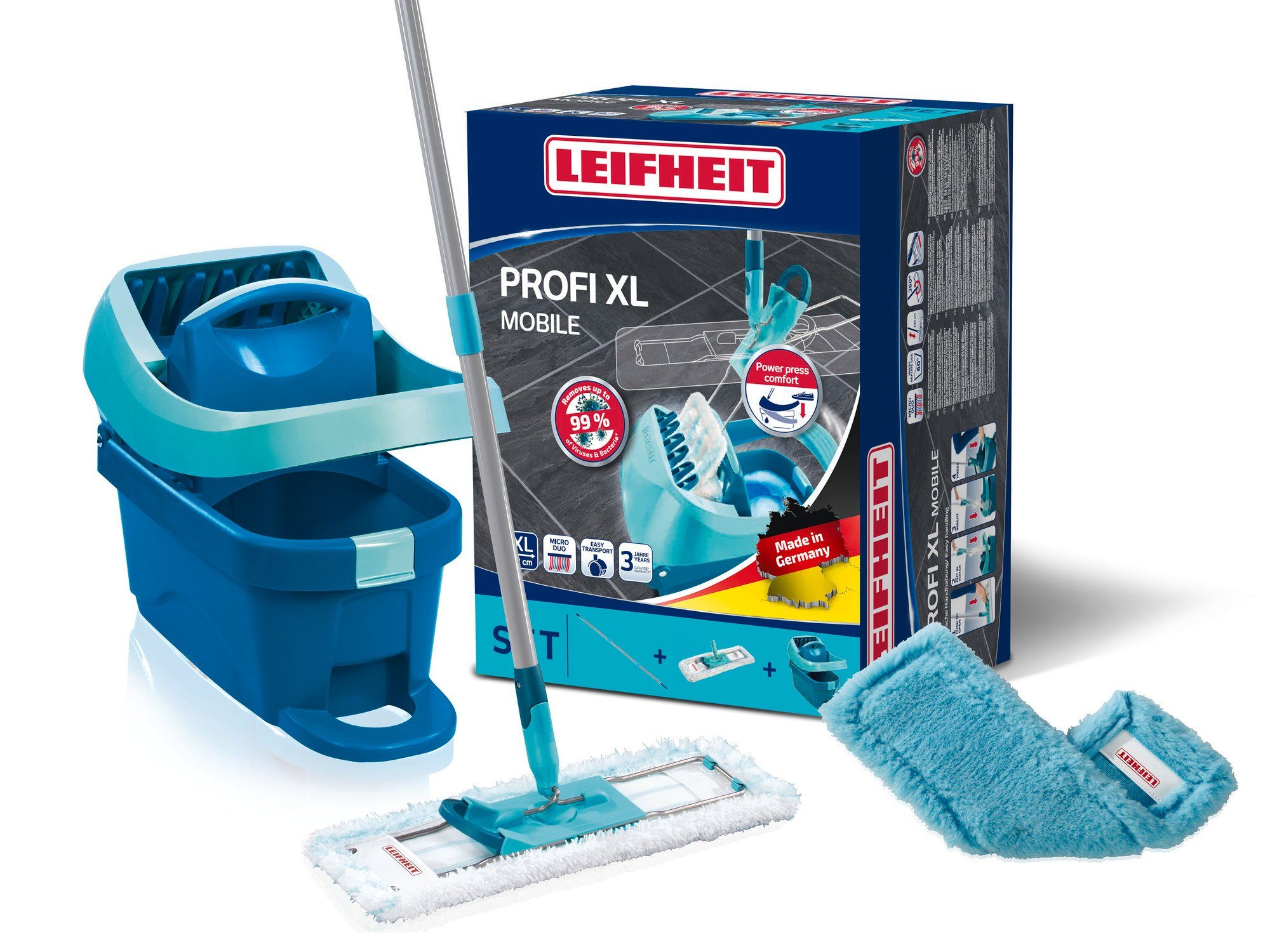 Leifheit Wischtuchpresse Set Wischtuchpresse Profi XL mit Rollen, Bodenwischer mit micro duo