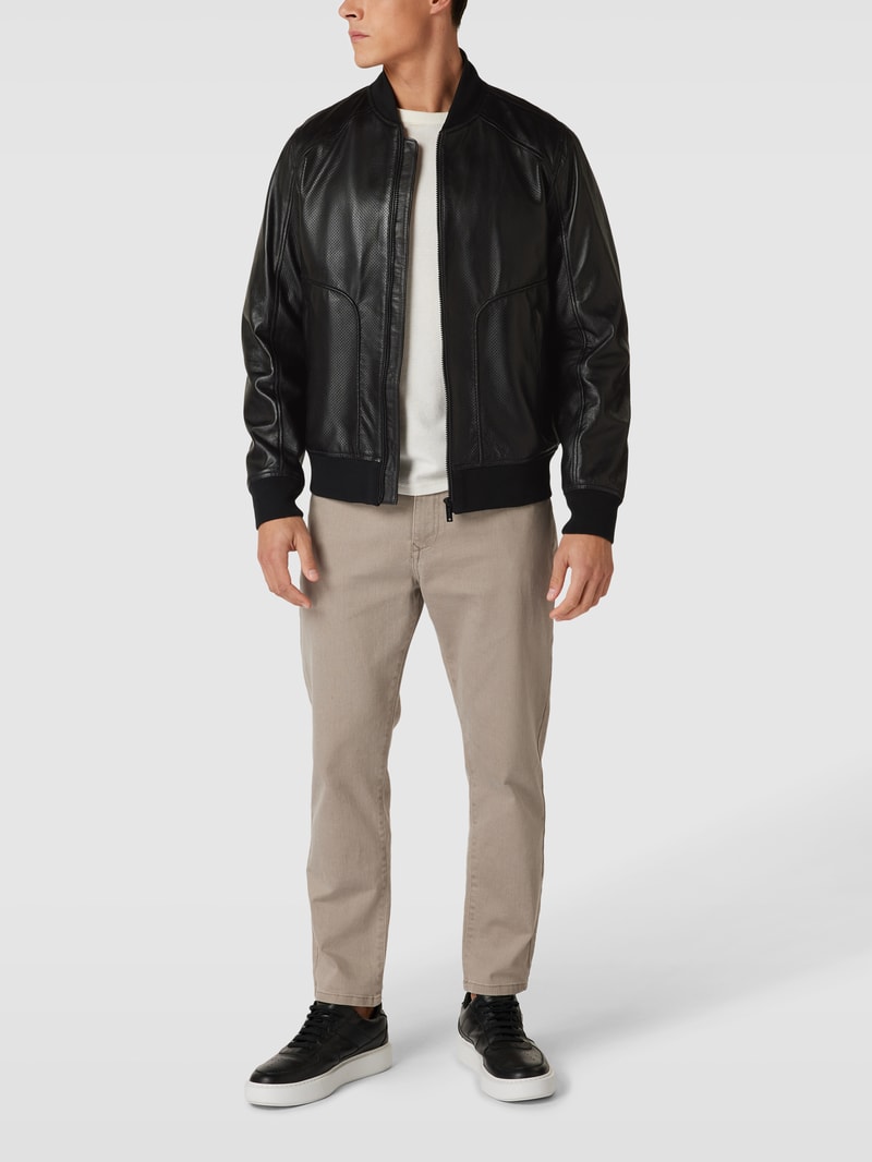 Lederjacke mit Label-Details Modell 'MELTVIN' in schwarz