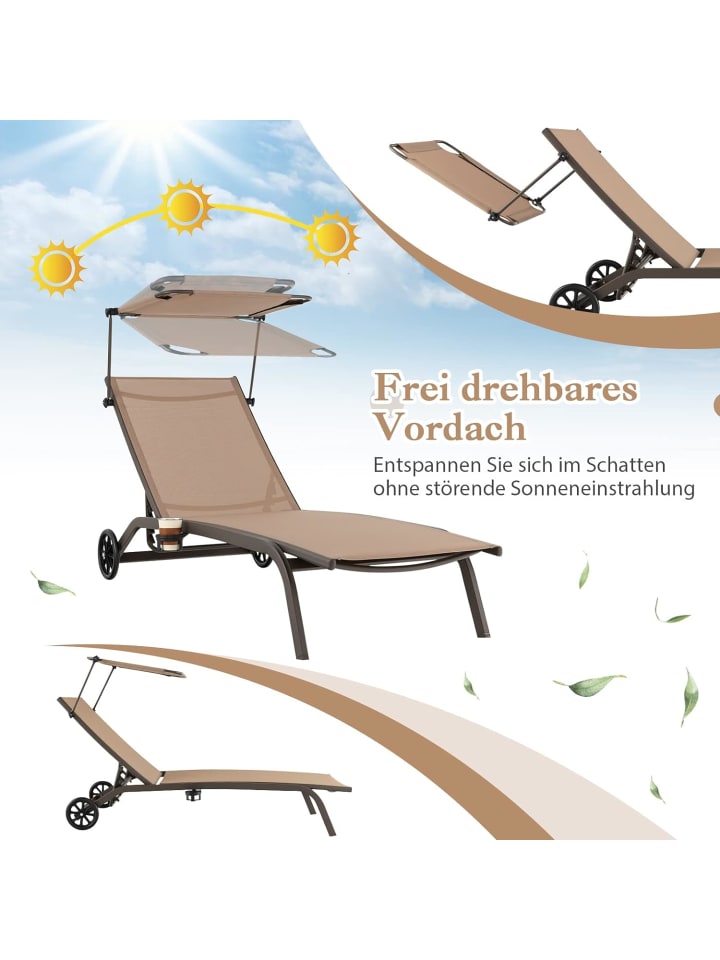 COSTWAY Sonnenliege mit Rollen in Braun günstig kaufen onesize