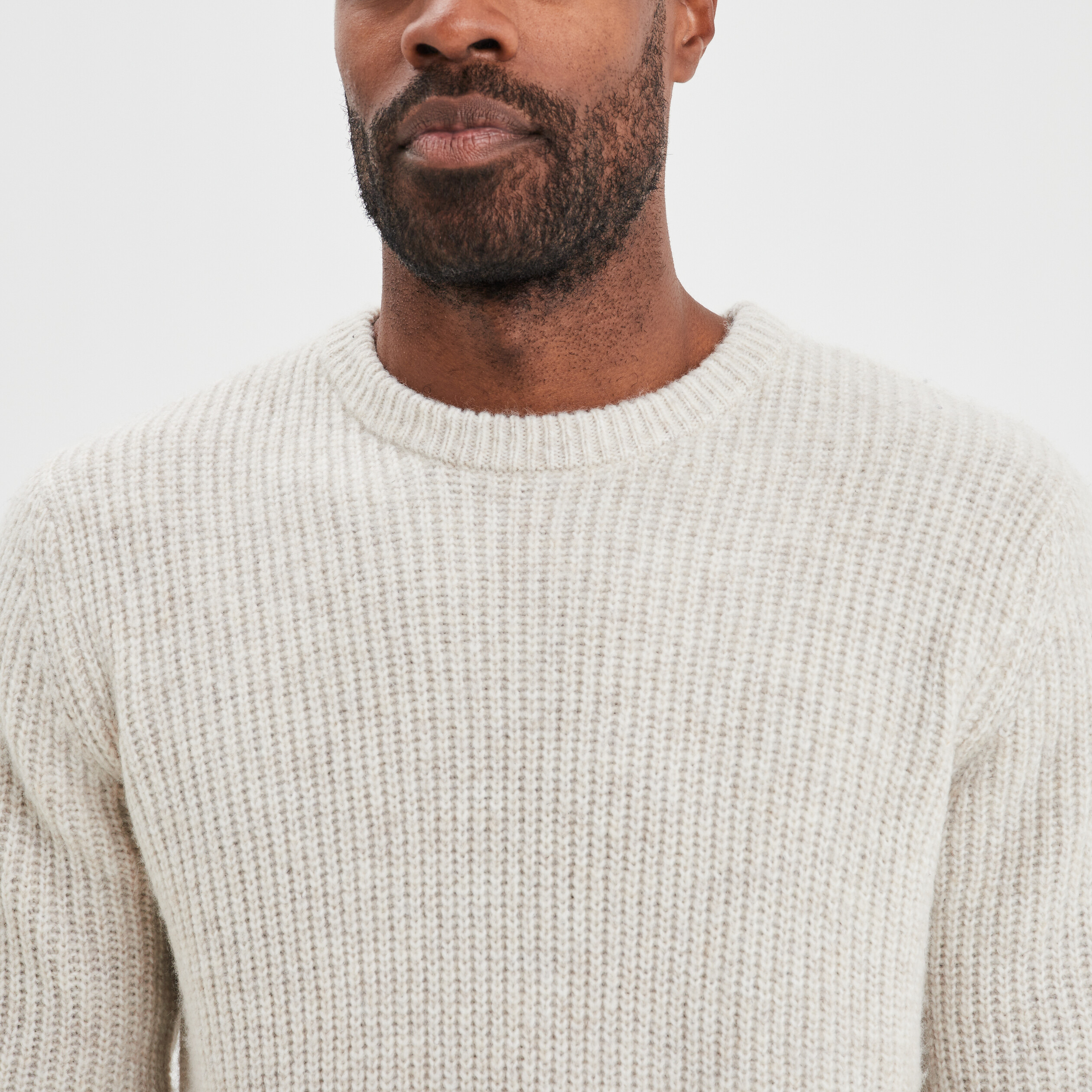 Pull col rond manches longues beige homme | La Halle
