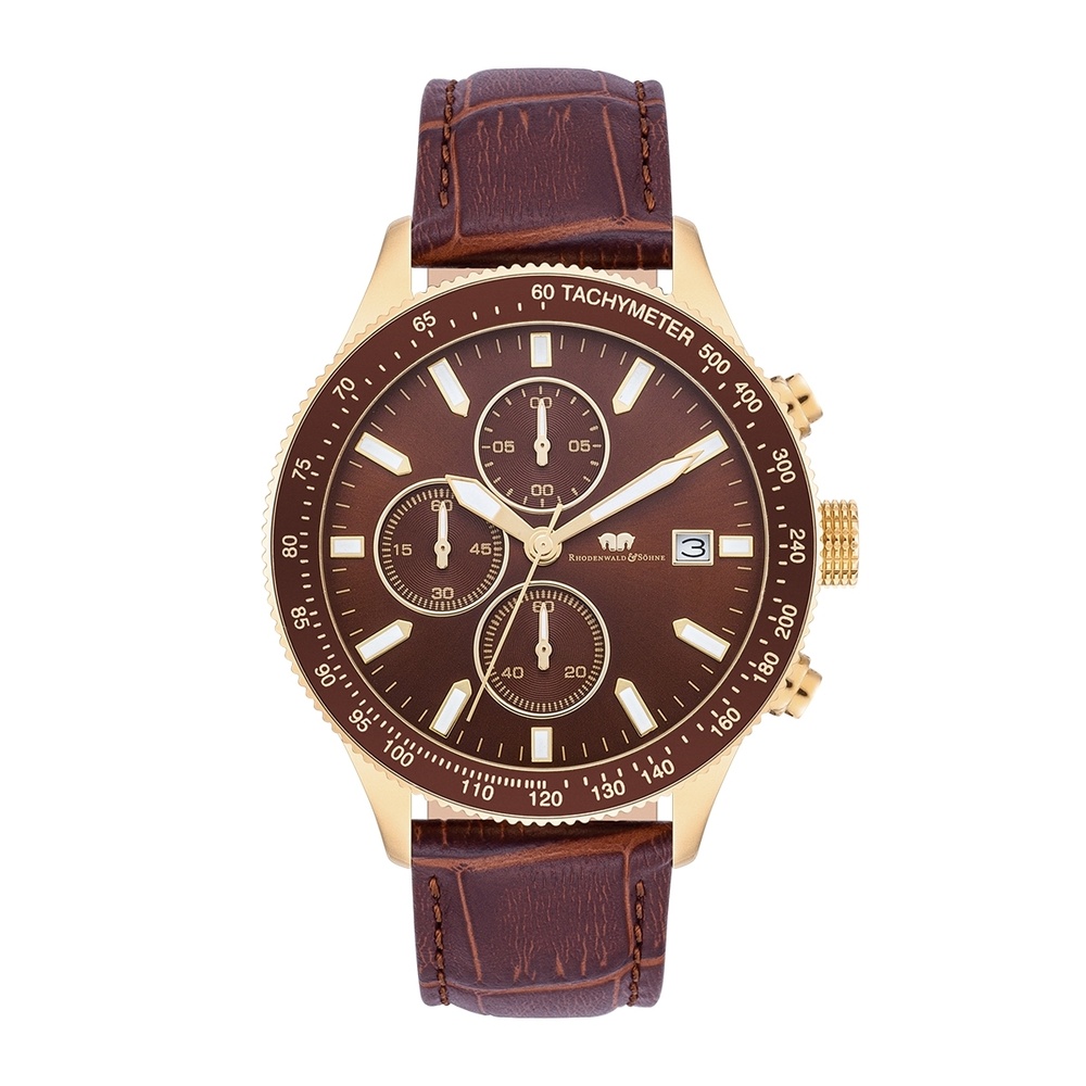 Rhodenwald & Söhne Chronographe Karthago II en Or jaune Cuir véritable en Marron Montre