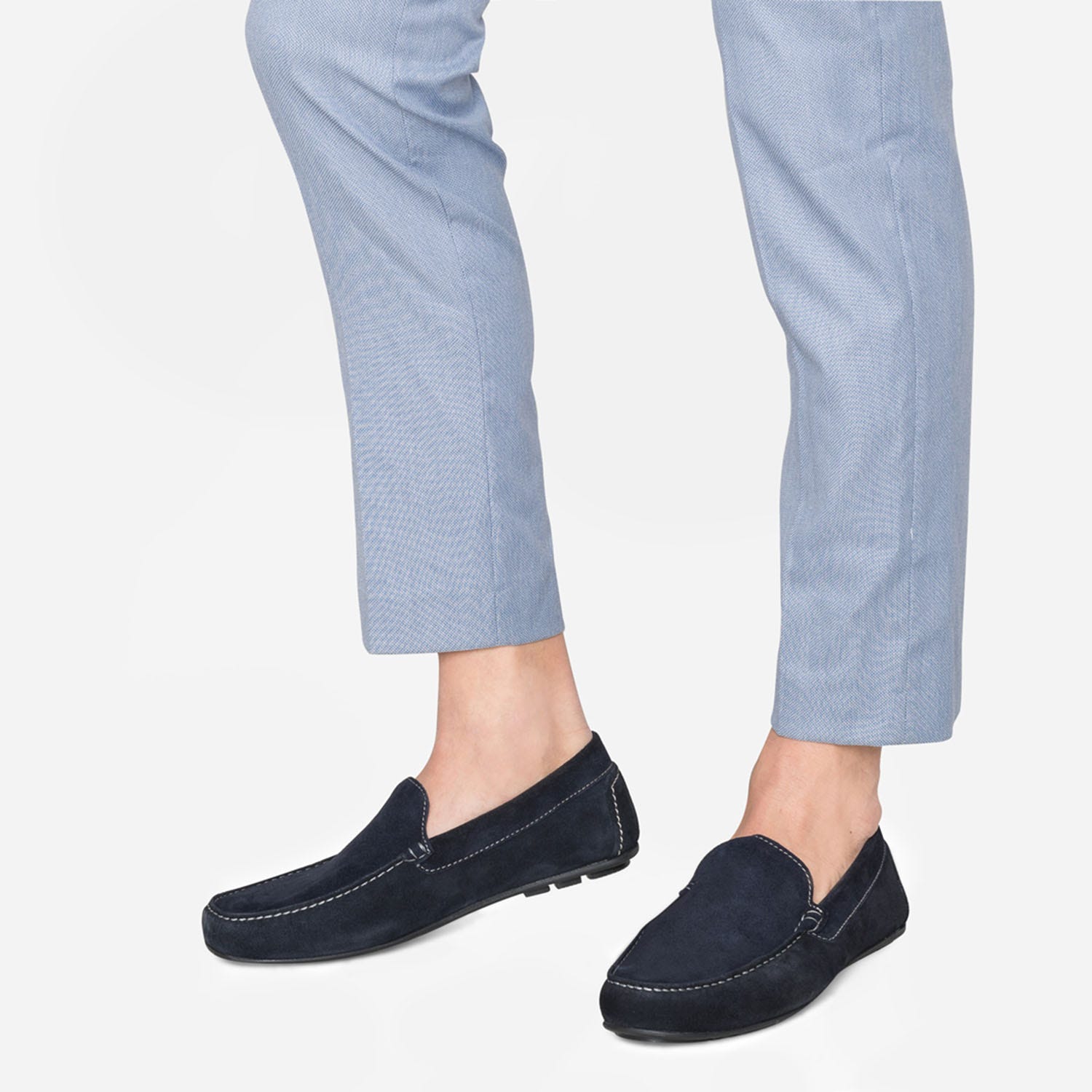 Mocassin bleu marine en cuir velours