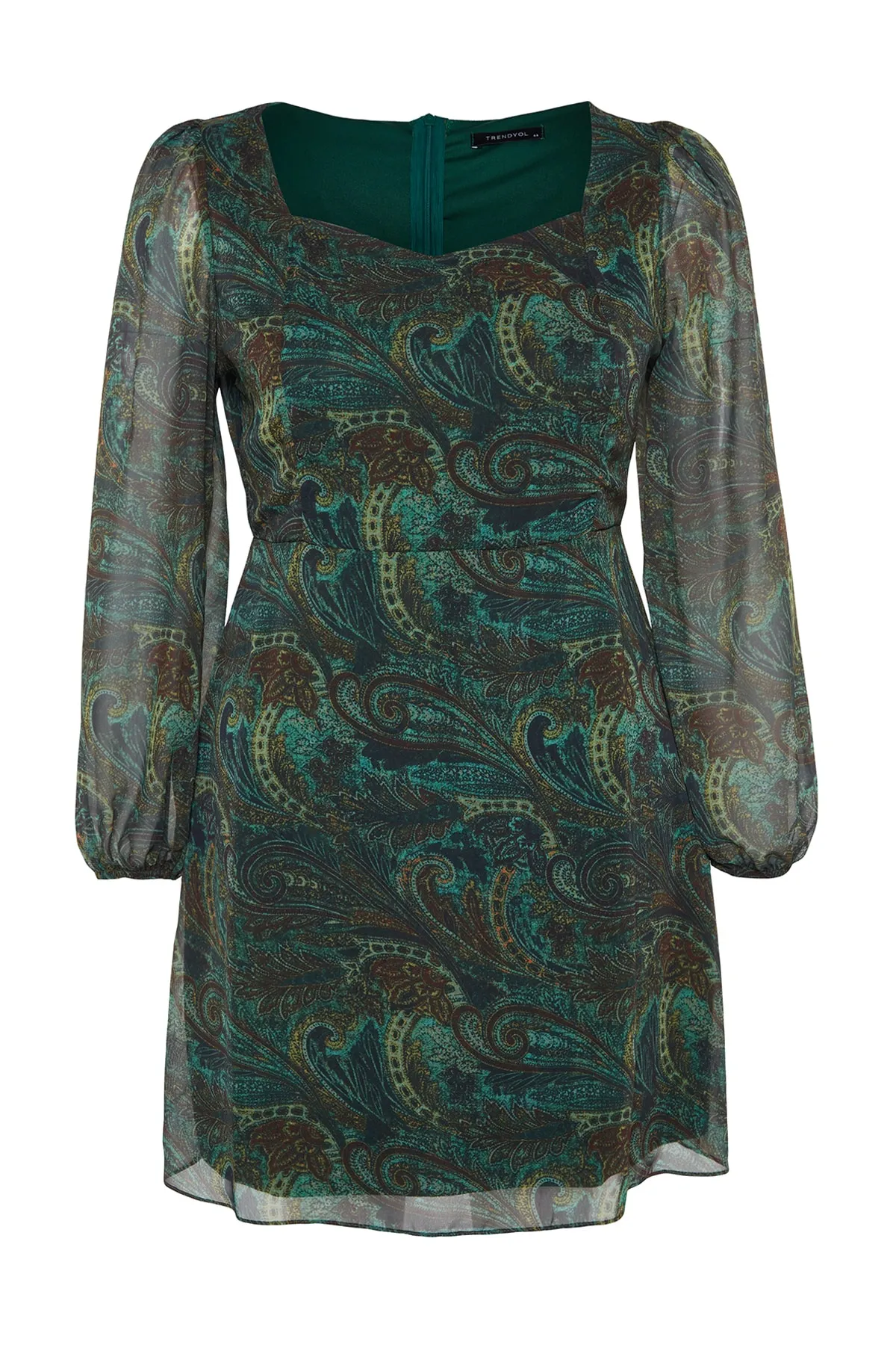 Trendyol Curve  Grünes Kleid aus gewebtem Chiffon mit Schalmuster TBBSS23AH00187