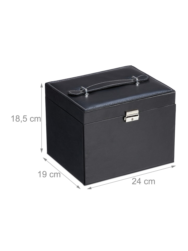 relaxdays Schmuckkasten in Schwarz - (B)24 x (H)18,5 x (T)19 cm günstig kaufen onesize