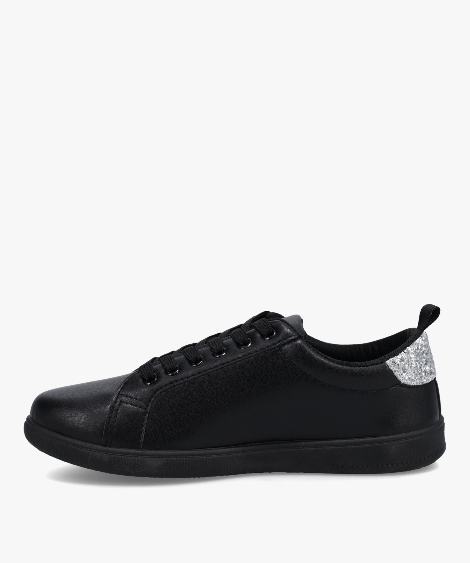 Tennis femme à lacets unies avec contrefort pailleté noir | GEMO