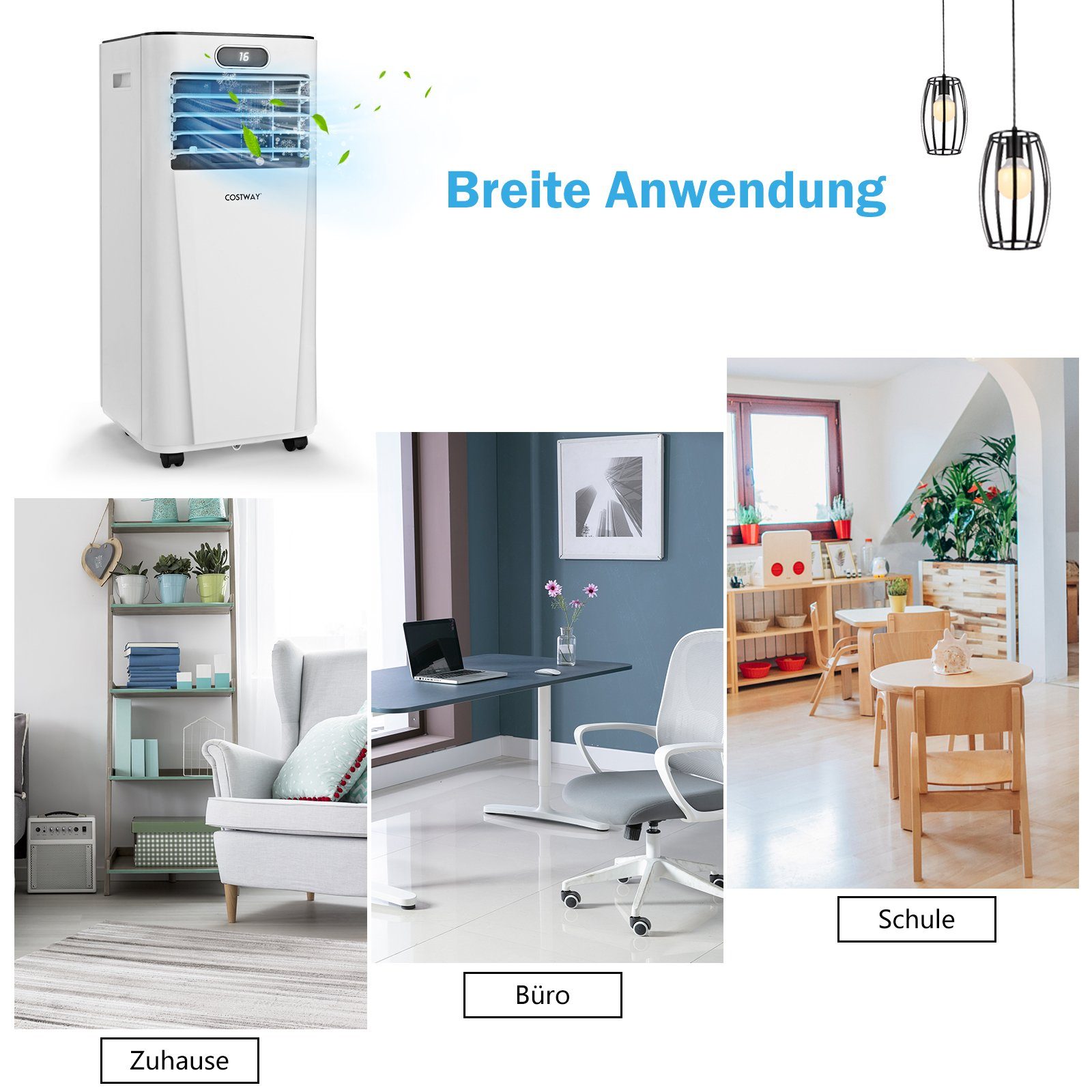 COSTWAY 3-in-1-Klimagerät, 7000BTU/2,1kW, für Räume bis 65m³, Fernbedienung