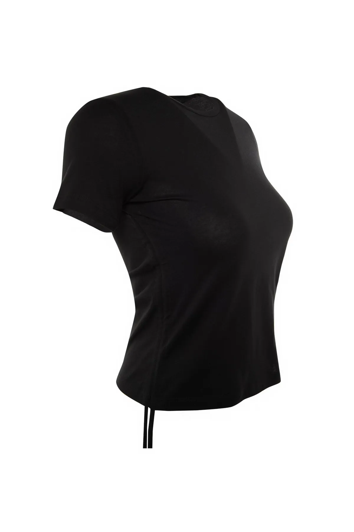 Trendyol Collection  Schwarzes Basic-Strick-T-Shirt mit Rundhalsausschnitt aus 100 % Baumwolle mit Rüschen und Details TWOSS21TS0131