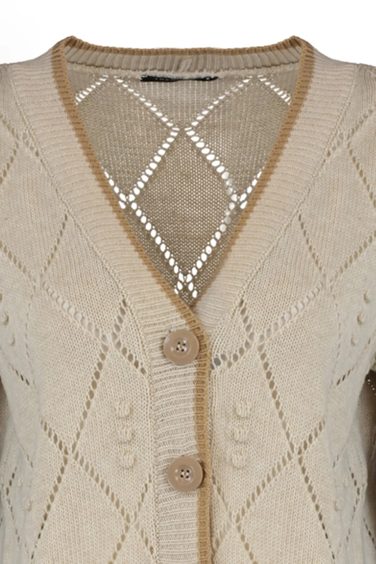 Trendyol Collection  Steinfarbener, durchbrochener Strickcardigan TWOAW22HI0290