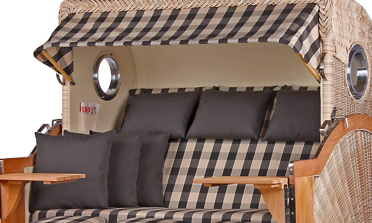 bene living Strandkorb Königssee 3-Sitzer Teak - PE shell - Modell 505, BxTxH: 170x95x170 cm, Volllieger ca. 175 Grad, Ostsee-Strandkorb, inkl. Liftersystem und Bullaugen