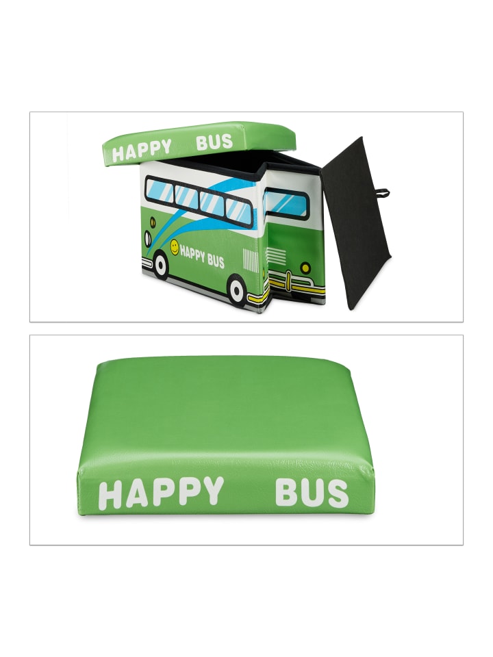 relaxdays Spielzeugkiste Happy Bus in Grün - (B)48 x (H)32 x (T)32 cm günstig kaufen onesize