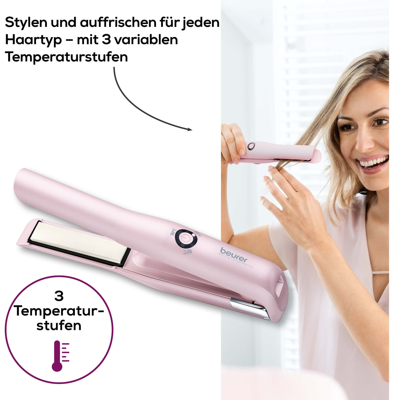 Beurer HS 20 Akku-Haarglätter-Glätteisen ohne Kabel, kompakt und optimal für unterwegs