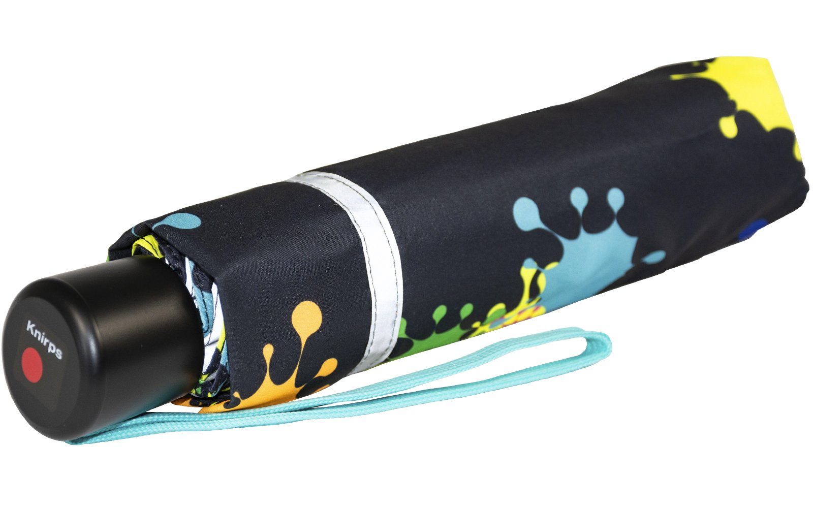 Knirps® Taschenregenschirm Kinderschirm 4Kids reflective mit Reflexborte, Sicherheit auf dem Schulweg, bunte Paintdrops