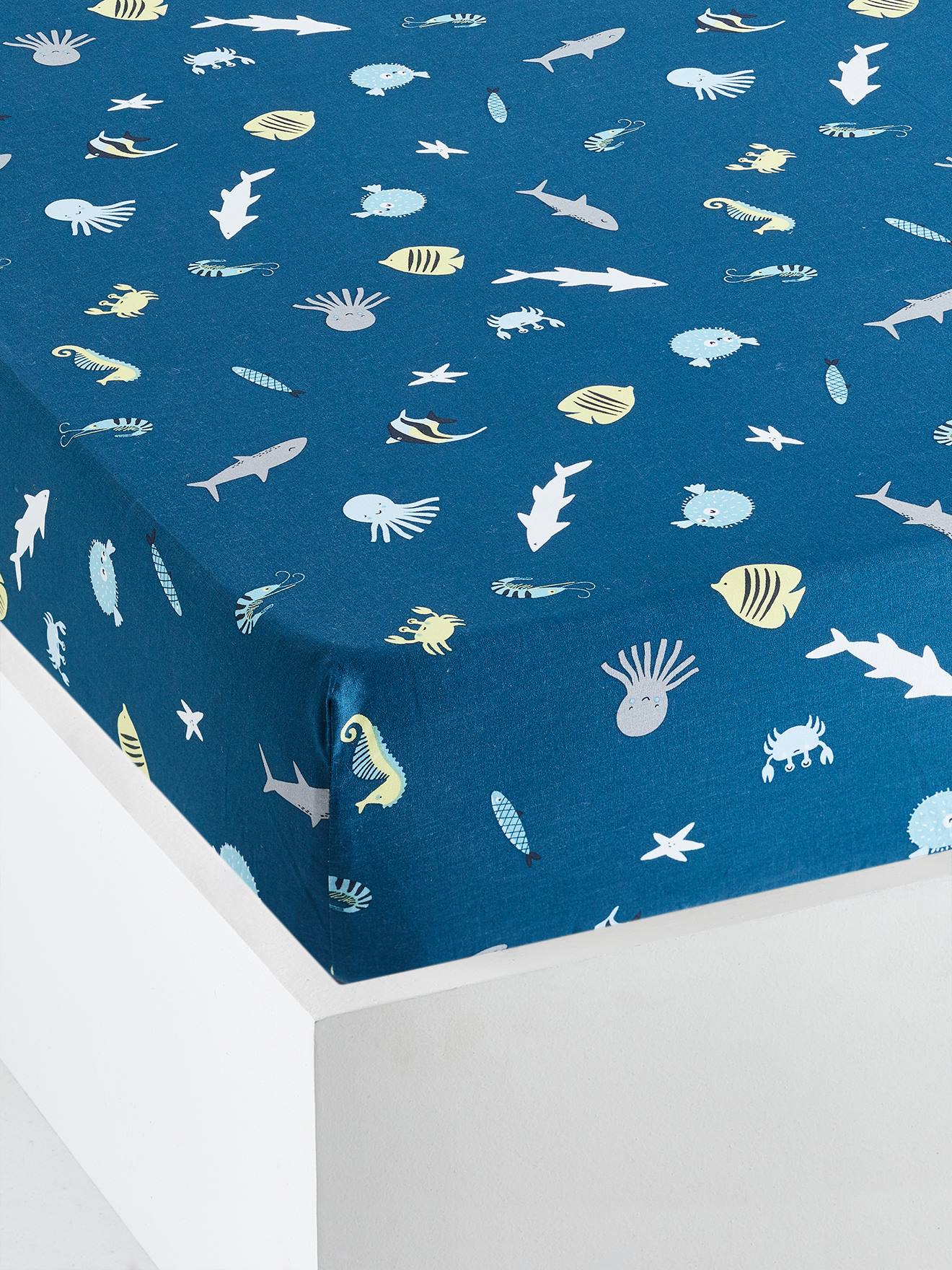Drap-housse enfant FONDS MARINS bleu