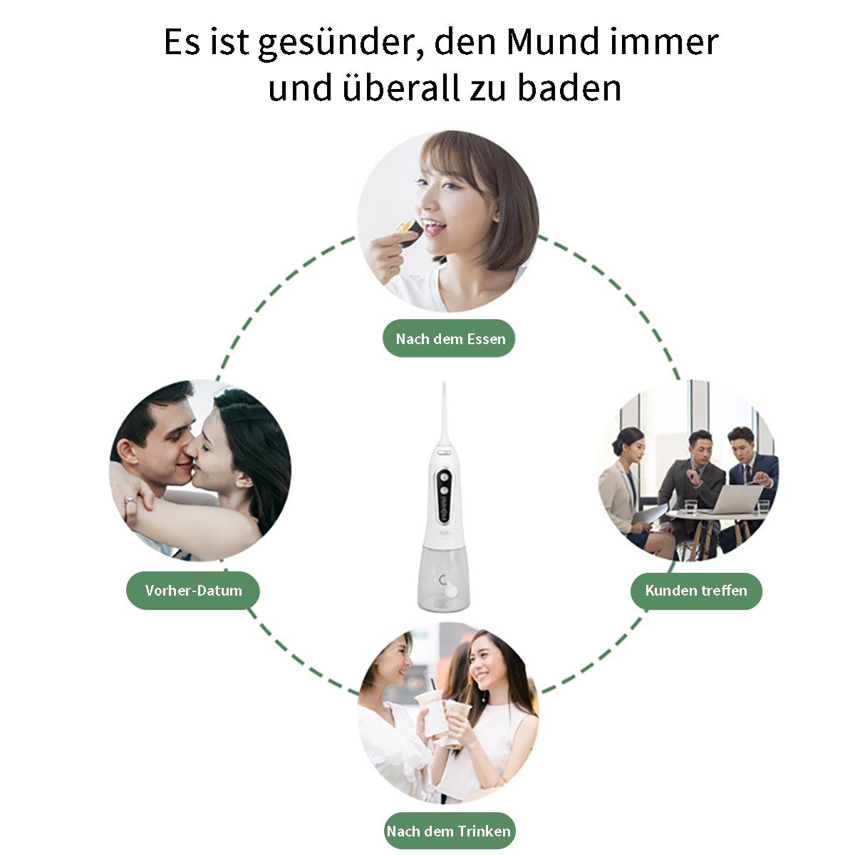 flowgoer Munddusche Kabellose Munddusche mit 5 Modi für eine gründliche Reinigung, Großes Tankvolumen, wasserdicht, ideal für Reisen und Zuhause