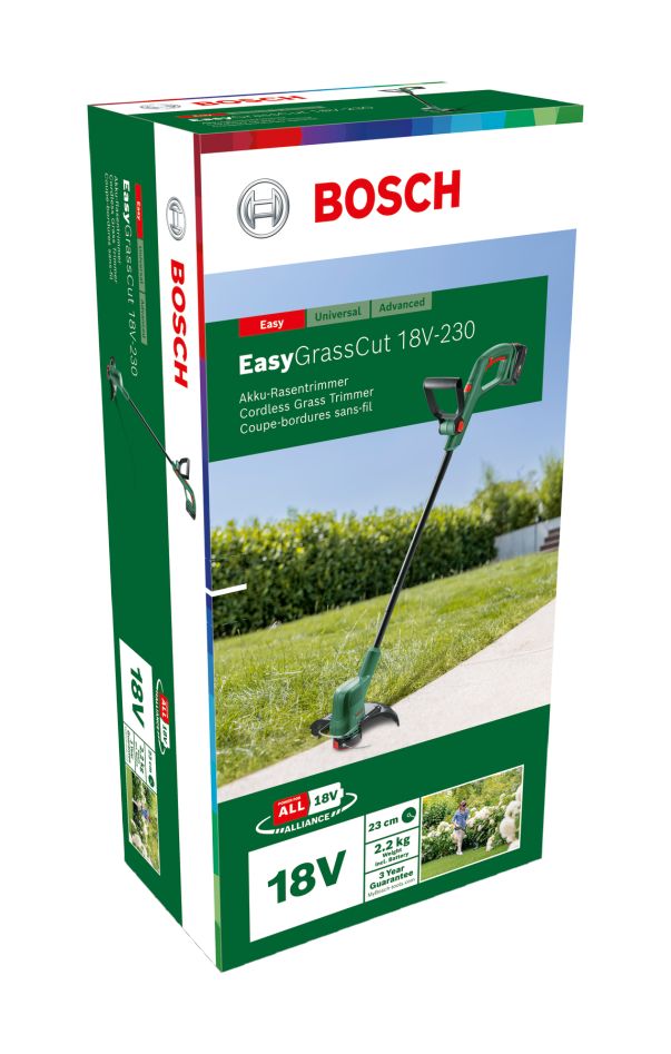 Bosch Green 06008C1A03 EasyGrassCut 18V-230 Cordless Trimmer 1x 18V Li-Ion battery 2.0 Ah and charger AL1810CV in box