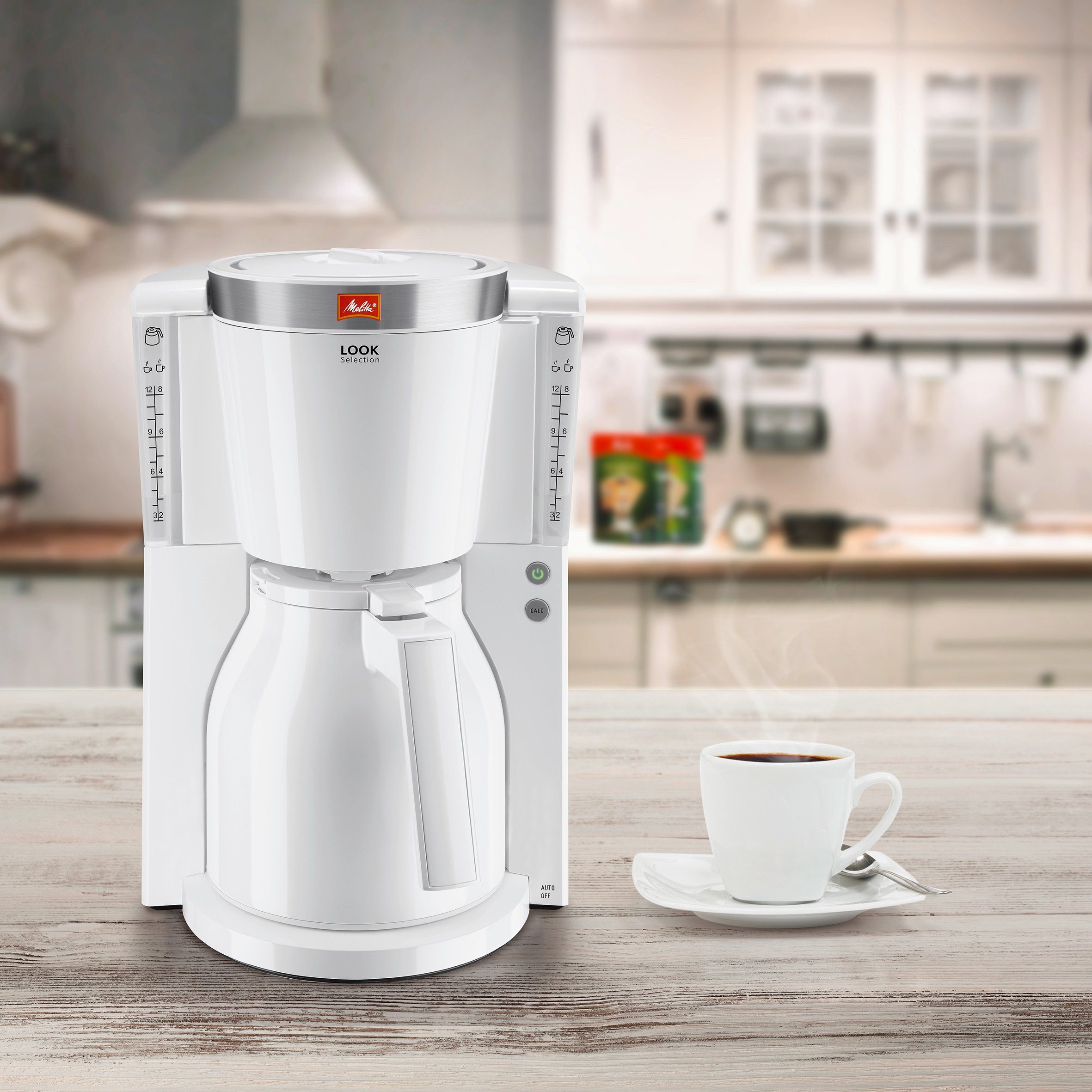 Melitta Filterkaffeemaschine Look Therm Selection 1011-12 weiß 8 Tassen Thermo, 1x4, mit Thermokanne