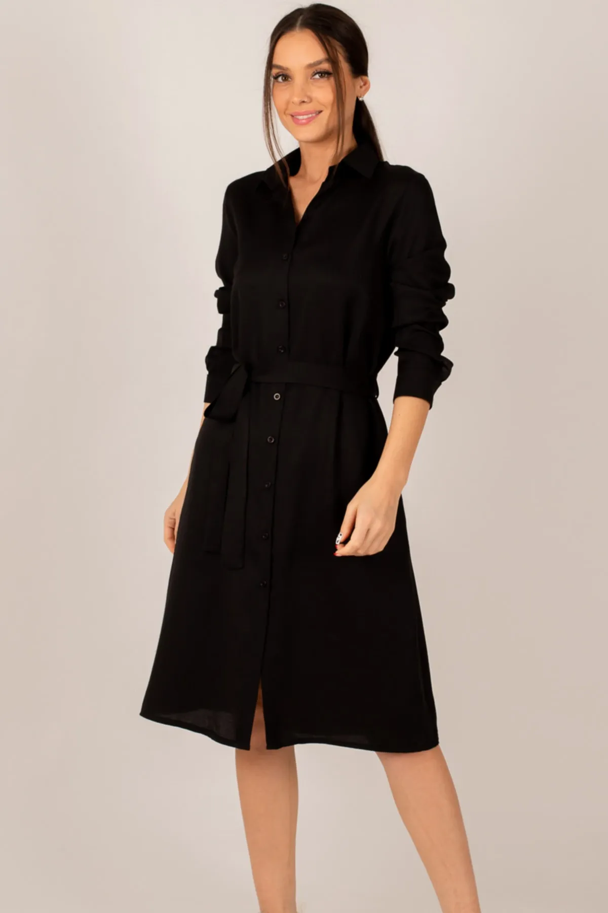 armonika  Schwarzes langes Hemdkleid für Damen ARM-22K001141