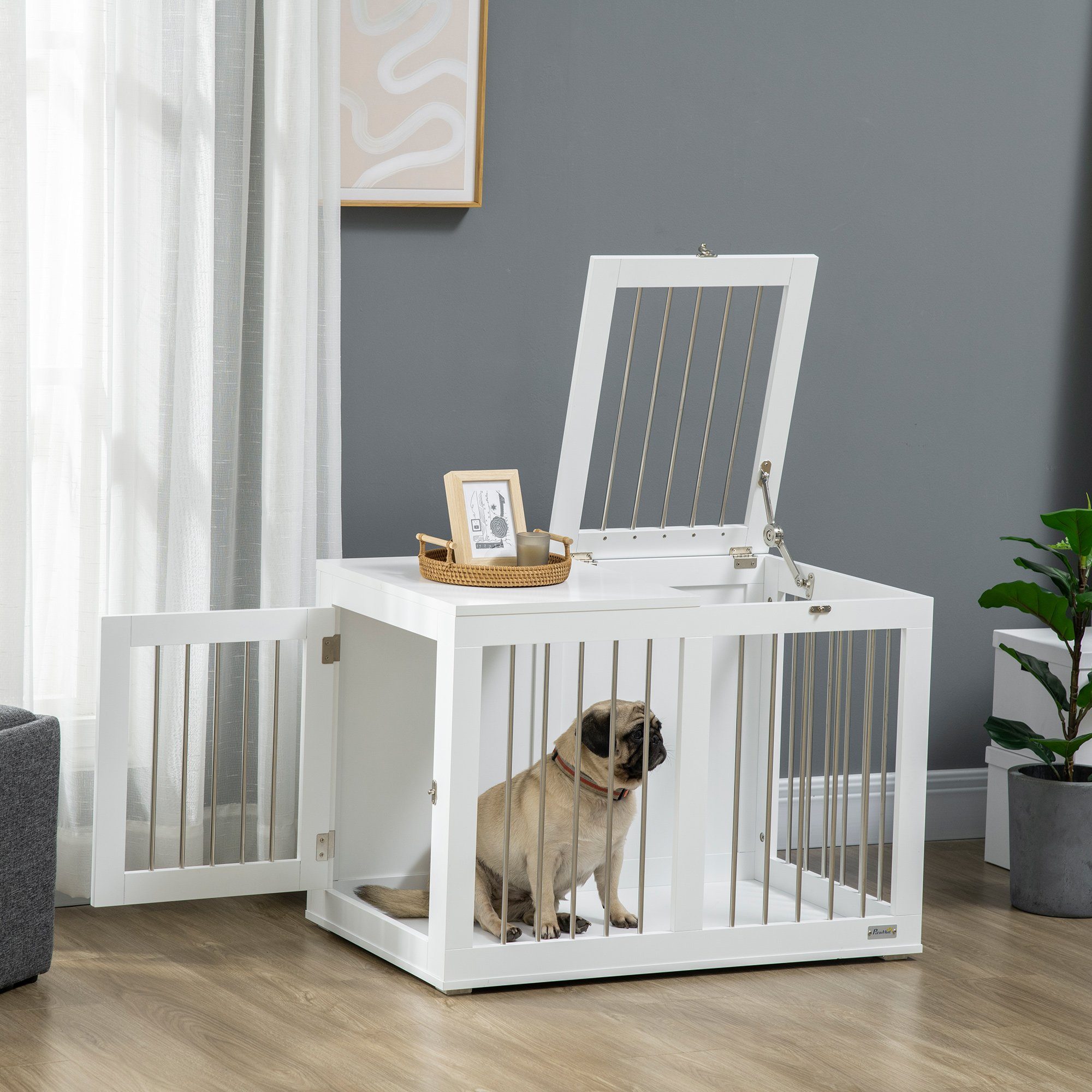PawHut Hundehütte Hundekäfig, 2 Türen, verriegelbar, BxTxH: 80x50x56,5 cm