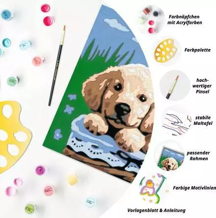 CreArt Süße Hundewelpen - Malen nach Zahlen für Kinder ab 7 Jahren