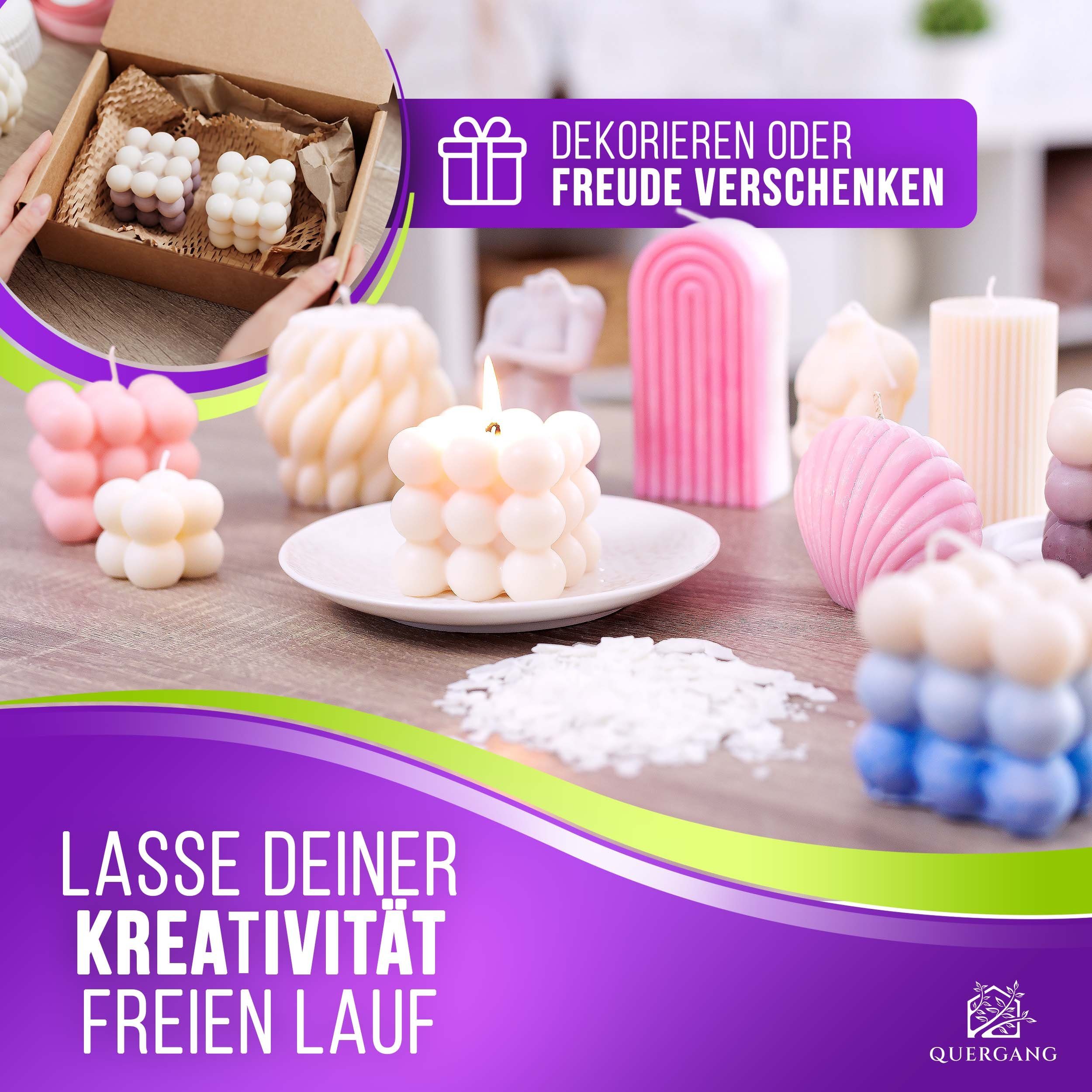 Quergang Paraffinwachs Pastillen 2kg inkl. Dochte und Dochthalter - Kerzenwachs Wachsgranulat für, optimale Ergebnisse Dank niedrigem Schmelzpunkt und geringem Ölgehalt
