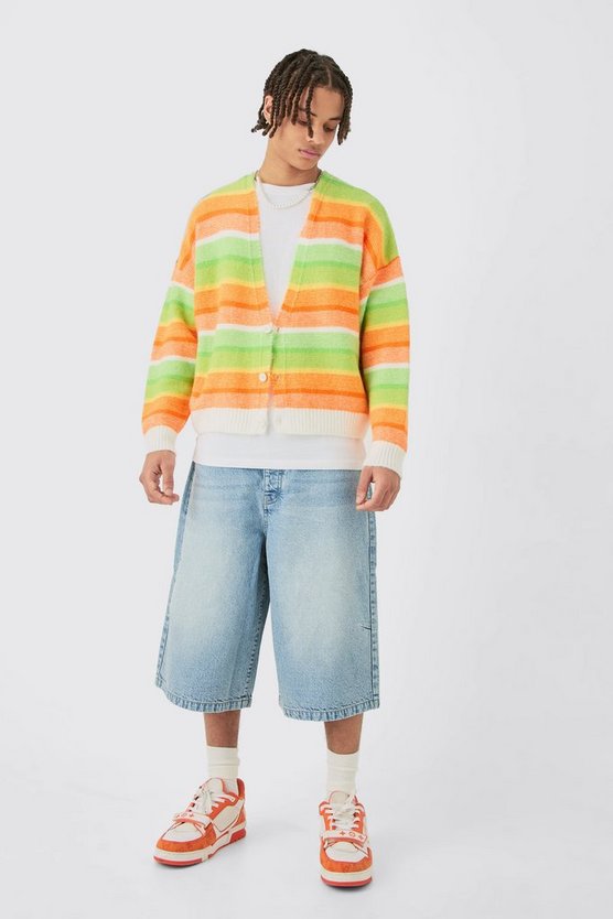 Kastiger gestreifter Cardigan in Orange