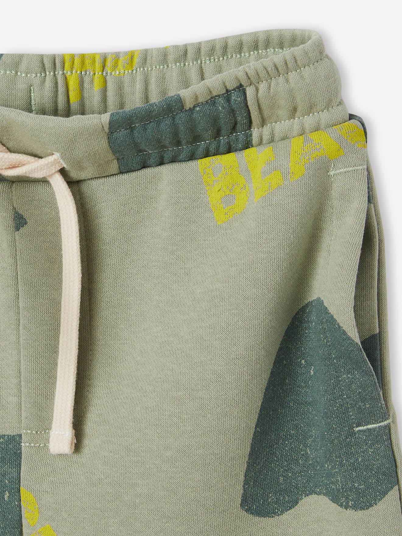 Short en molleton maxi motifs exotiques garçon vert sauge