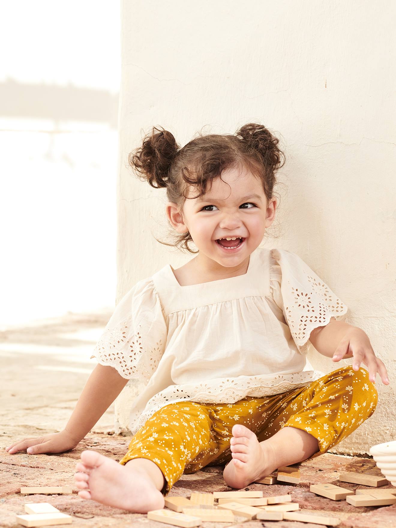 Pantalon large bébé imprimé caramel