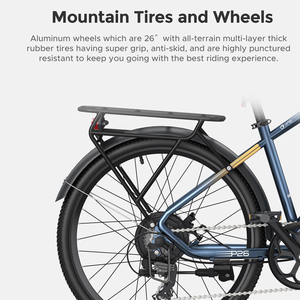 A Ade E-Bike 26-Zoll Elektro Mountainbike mit Aluminiumrahmen, 7 Gang SHIMANO Schaltwerk, Automatikschaltung, 250W Heckmotor, Akku Li-lon 36V17Ah /612wh