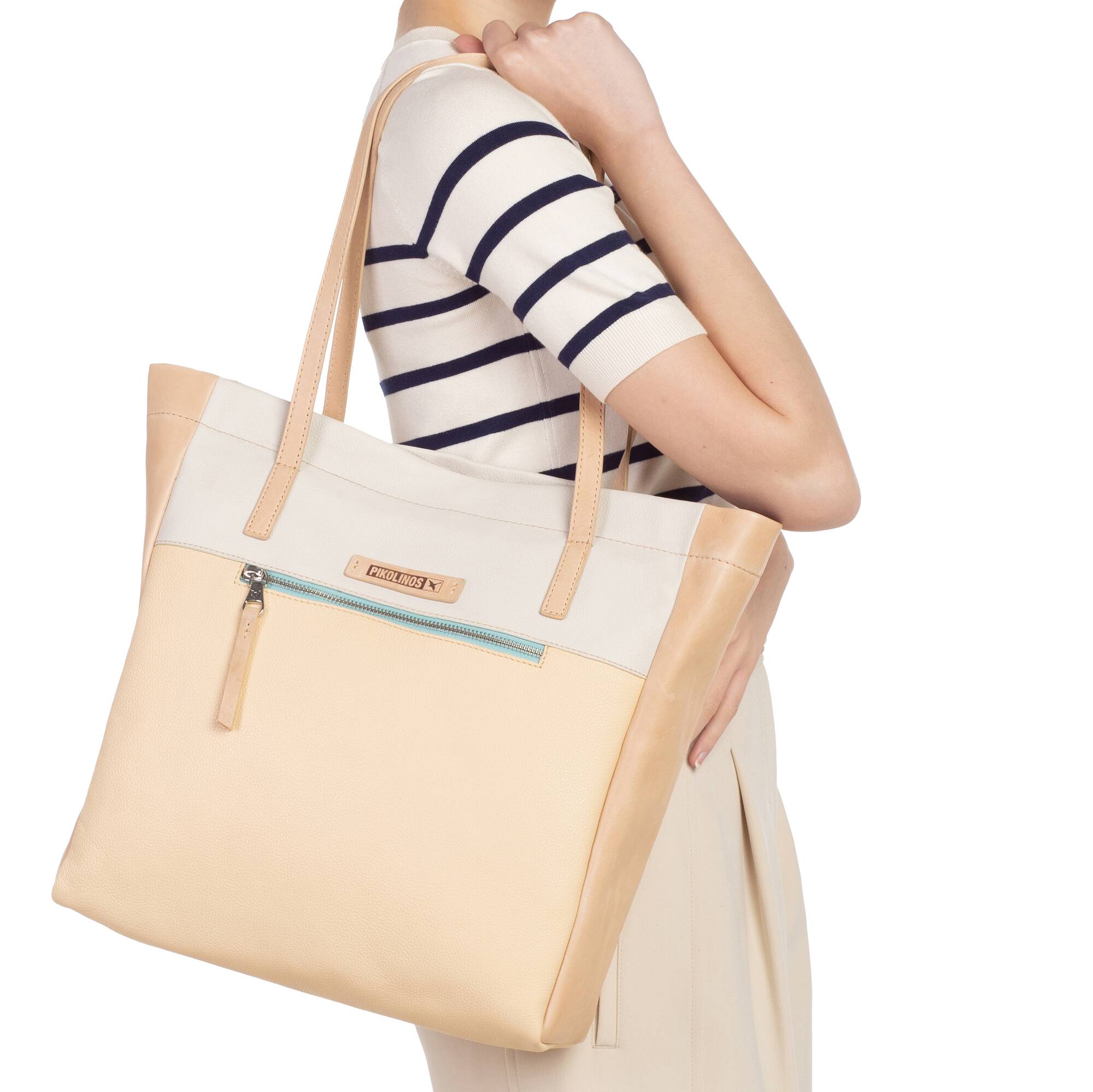 Wielokolorowa torba shopperka damska - NATA-CREAM