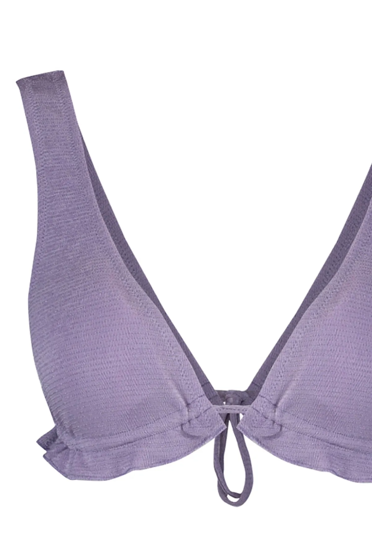 Trendyol Collection  Lilafarbenes Triangel-Bikinioberteil mit Rüschen und Glitzer TBESS23BU00114