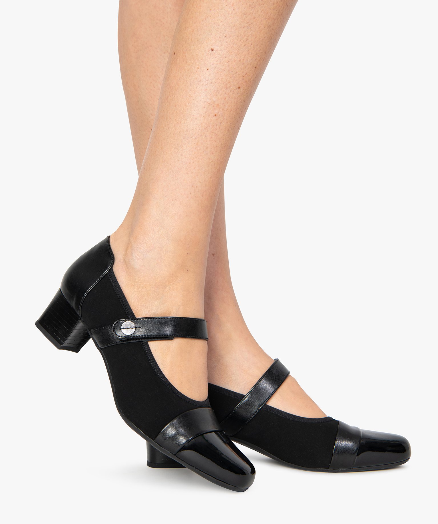 Escarpins confort multi-matières avec bride noir | GEMO