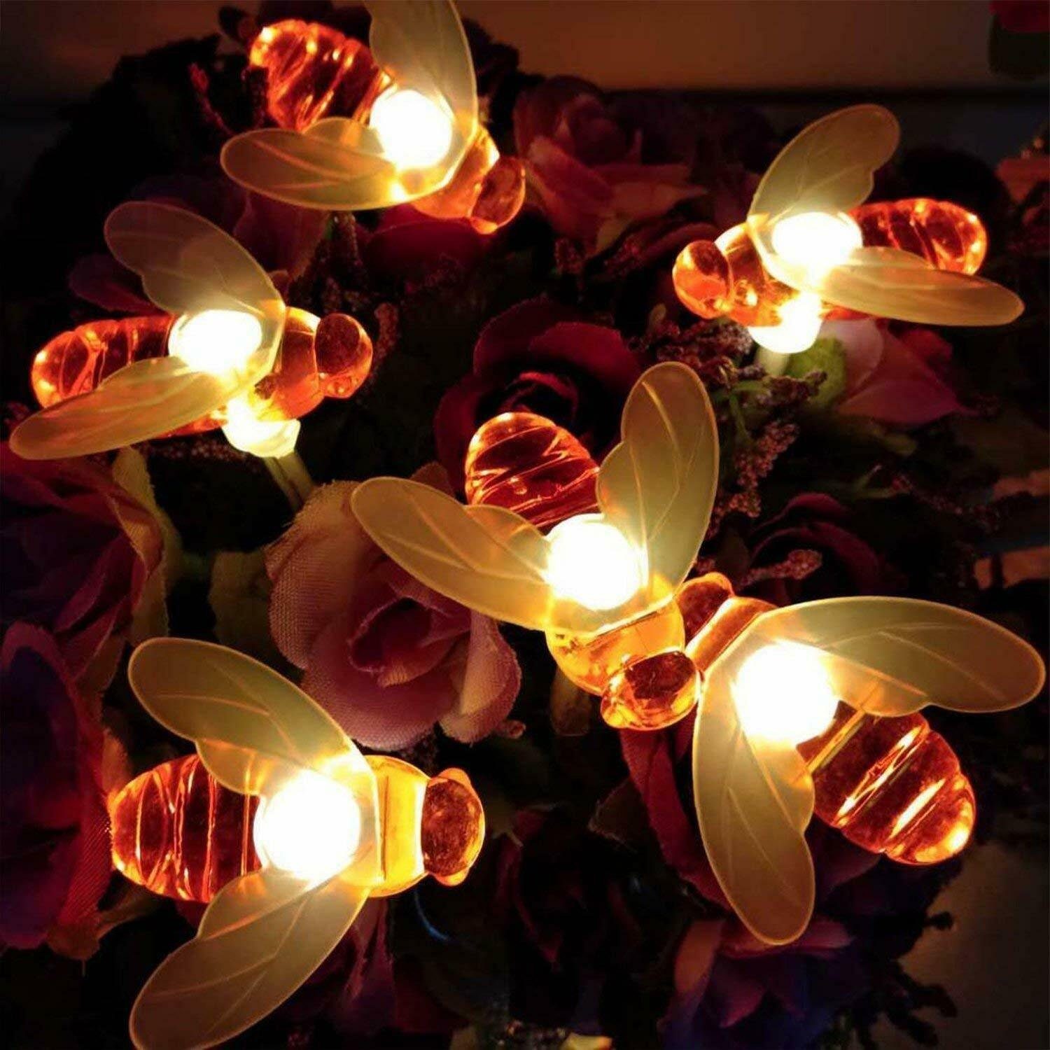 Salcar LED Solarleuchte 5m/10m Bienen Solar Lichterkette Outdoor Solarleuchten Garten Balkon, warmweiß, 5m Solarlichterkette mit 30 Bienen, Warmweiß