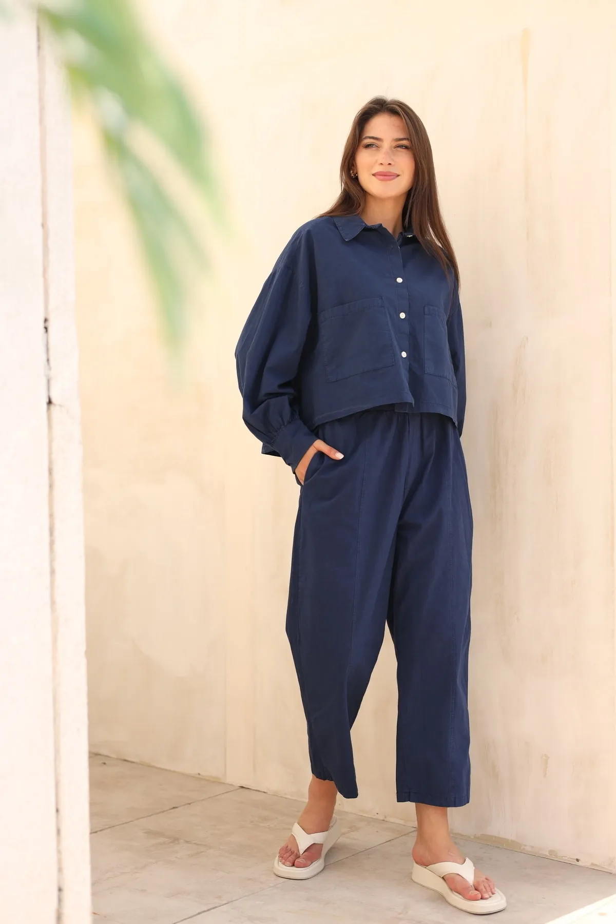 Laluvia  Marineblaues Hemd-Hosen-Set