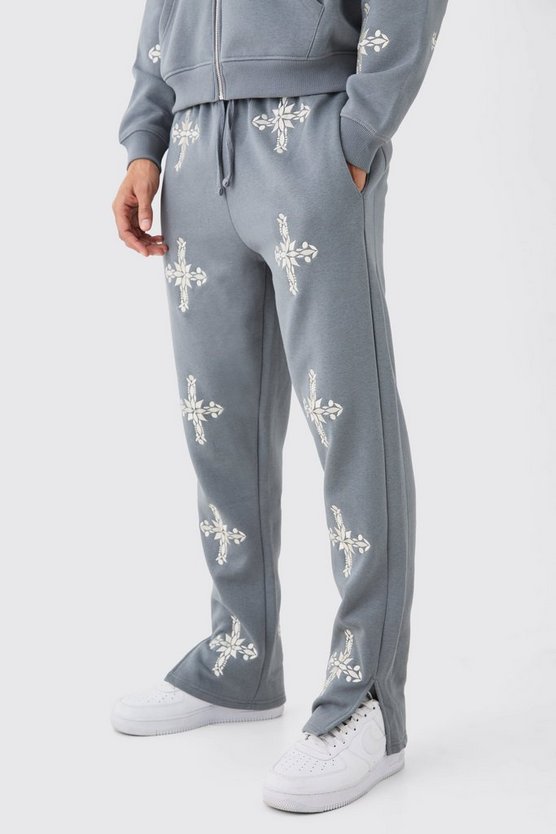 Bestickte Jogginghose mit geteiltem Saum